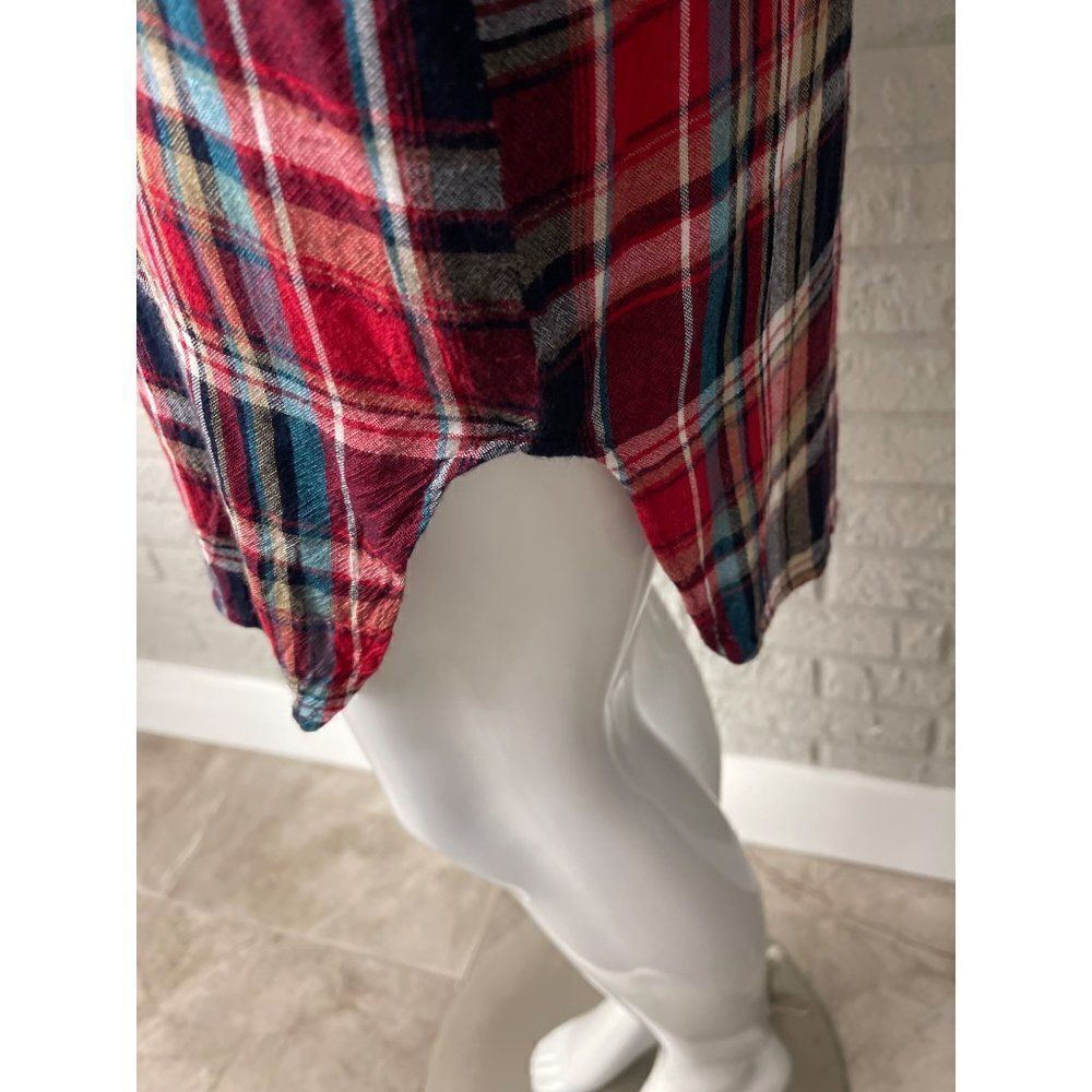 Indigo Thread Co. Women Red Plaid Button Down Long Shirt  Tunic Size M - Picture 6 of 10